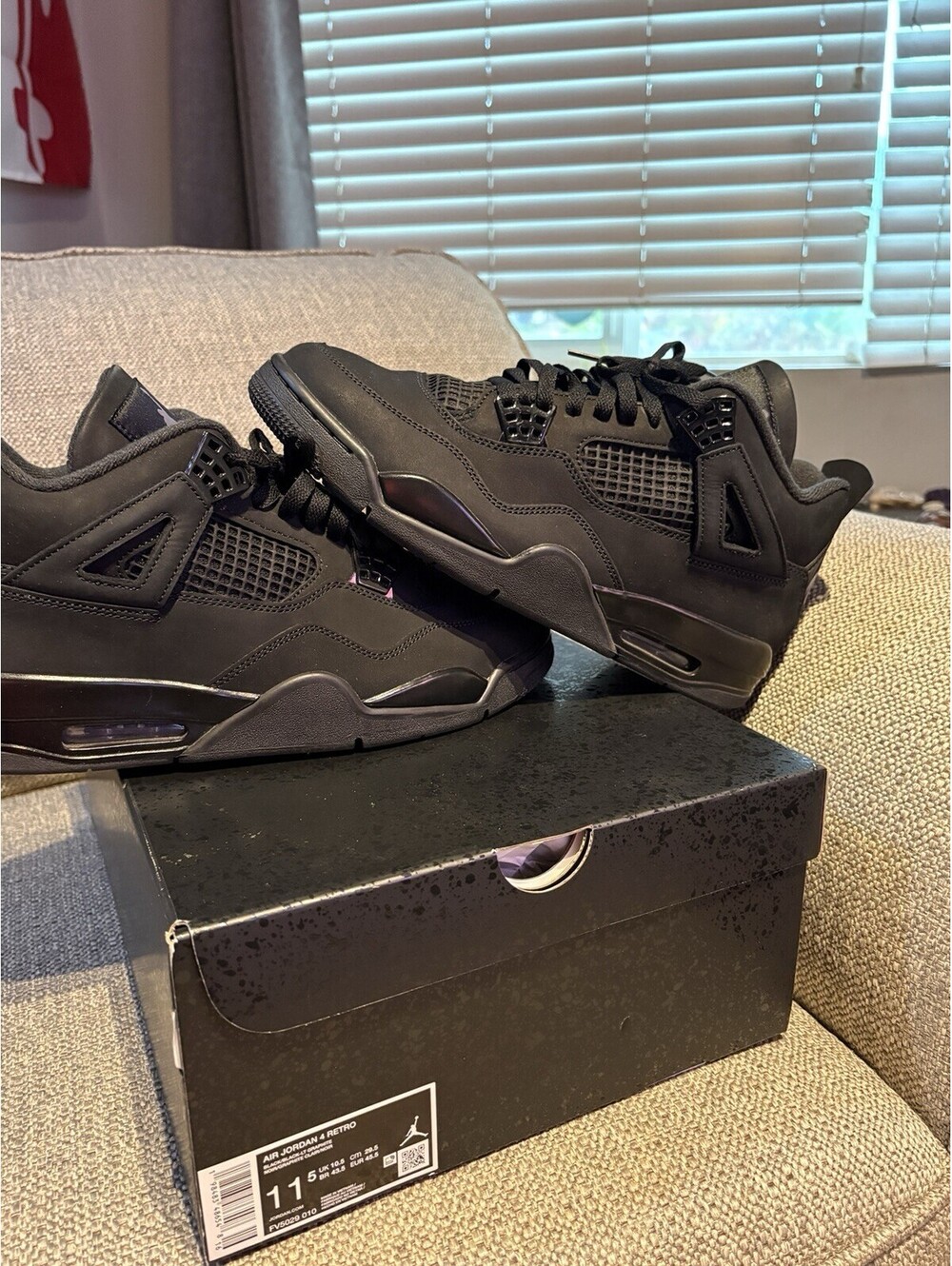 Air Jordan 4 Retro 2025 Black Cat (FV5029-010), Size 11.5 Men. Preowned/Clean.